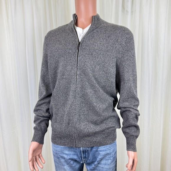 Men's Black Brown 1826 100% 2 Ply Cashmere Zip Front Cardigan Sweater Sz LG Gray - Picture 1 of 14